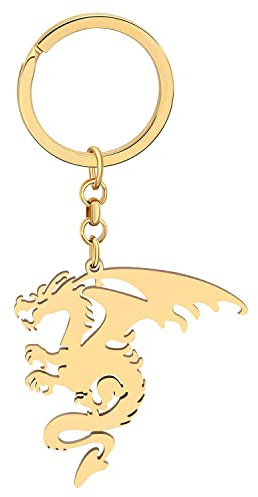 LONYOO Porte-clés Dragon Gallois Porte-clés Fantaisie en Acier Inoxydable Dinosaure Cadeaux pour Femme Fille Porte-monnaie Clés de Voiture Charms (Plaqué Or 132)