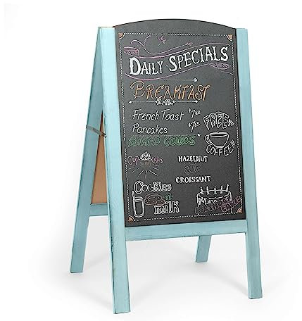 Ilyapa Tableau noir avec cadre en A – Panneau de trottoir – Tableau à sandwich sur le dessus arrondi, pliable, robuste, autonome, affichage de menu pour restaurant, entreprise ou mariage, bureau,