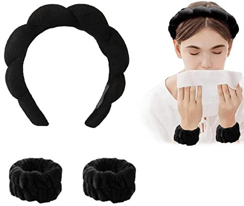 Stirnband Handgelenk Waschband Set, Spa Gesicht Haarband Handgelenk, Handgelenk Spa Waschband, Schwamm- und Frottee Stoff Stirnband, Handgelenk Makeup, für Hautpflege, Gesichtsreinigung, Dusche (#2)