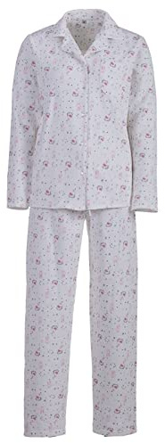 Zeitlos Pyjama Thermo Damen Schlafanzug Kragen Schwan Schleife Baumwolle V-Ausschnitt Pyjama Thermo Damen Schlafanzug Blumen blau