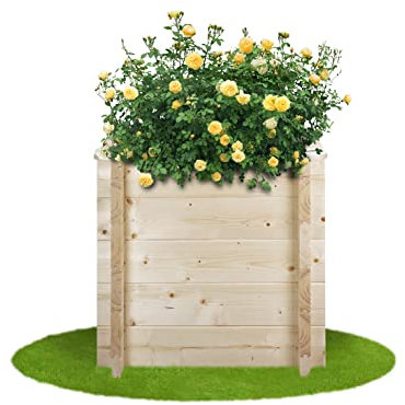 TIMBELA Carre Potager Exterieur Bois - Jardinieres Exterieur pour Jardin, Balcon, Terrasse – pour Fleurs, Herbes aromatiques, Légumes- Bois Massif pin/épicéa 28 mm, 58x38xH57 cm, M611