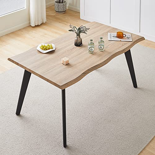 TUKAILAI Esstisch Holz 140cm, Küchentisch mit Wellenförmige Kante und Metallbeinen, Moderner Rechteckiger Esszimmertisch für 4-6 Personen, Tisch Wohnzimmer Frühstückstisch für Küche Esszimmer, Natur