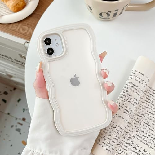 XIZYO Clear Case for iPhone 11 6.1 Inch, Cute Transparent Curly Wave Frame Aesthetic Design Soft TPU Bumper Case, for Women Girls Slim Shockproof Protective Phone Case, White