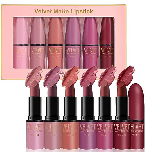 RoseFlower 6 Colors Lipsticks Set,Matte Lipstick with Gift box, Velvet Rose Lip stick Kit Nude Long Lasting, Waterproof Lip Tint Set Kit Professional Lip Makeup Gift for Girl Women