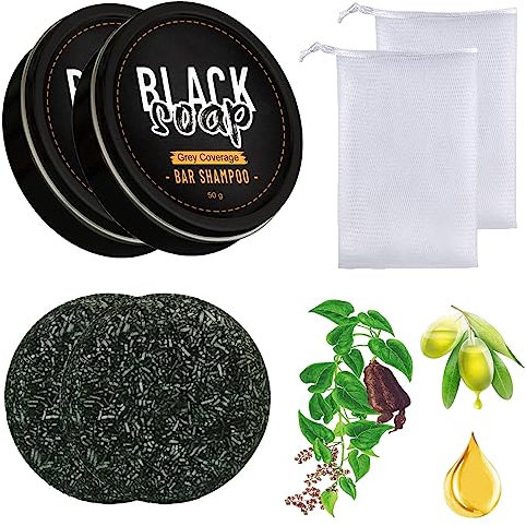 50g Grau Glanz Haar Revitalisierungsbar,GrauGlanz Schwarze Seife mit Netzbeutel,Grauabdeckung Haarshampoo (2Sets)