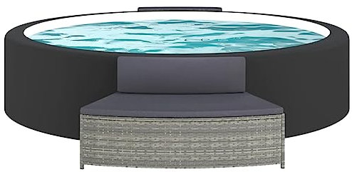 vidaXL Sitzbank, 2 Stück, Gartenbank mit Kissen, Spa-Bank mit Rückenlehne für Terrasse, Garten, Terrasse, Garten, Terrasse, Hinterhof, Veranda, Grau, Polyrattan
