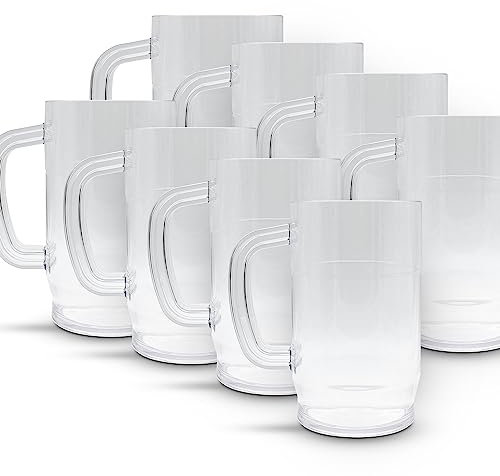 DOJA Barcelona | Chope à Bière | Pack 8 | Verre a Biere 1l | 166 X 97 X 3mm | Verre a Biere avec Anse en Polycarbonate | Chope de Biere | pour Gobelet Plastique Reutilisable, Cadeau Personnalisé,