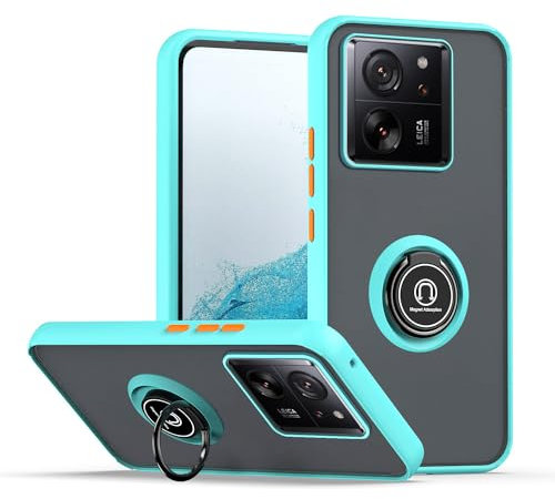 XINYEXIN Hülle für Xiaomi 13T / Xiaomi 13T Pro mit Ring Stnad Stoßfest Handyhülle Anti-Scratch Durchscheinend PC Back + Soft TPU Bumper Case Cover - Himmelblau