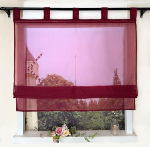 Devola Raffrollo Einfarbig Schlaufenrollo Modern Raffgardine Transparent Küchen Gardinen Voile Gardinen Kurz HxB 140x60cm Rot 1 Stück