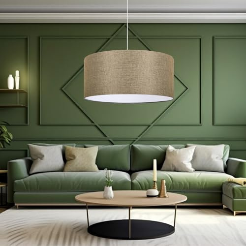 lux.pro Lampada a Sospensione Lampada da Soffitto con Paralume Cilindrico Lampada Pendente con Abat-Jour in Tessuto - Beige