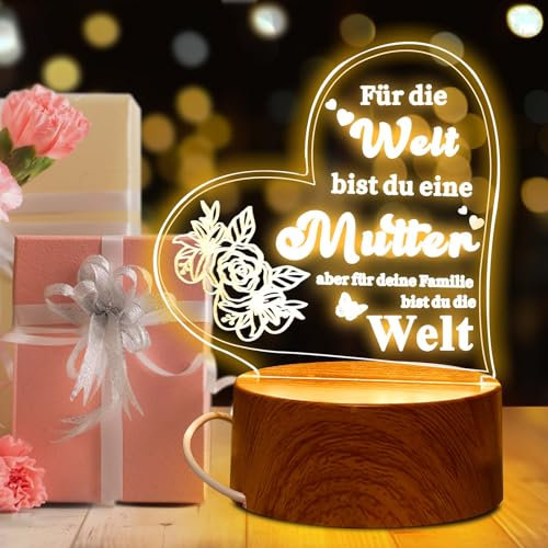 skelo Weihnachtsgeschenke für Mama Mutter, Geschenk für Mama, Geburtstagsgeschenk für Mama, Beste Mama Geschenk, Mutter Geschenk Weihnachten, Personalisiertes LED Acryl Lampe Nachtlicht
