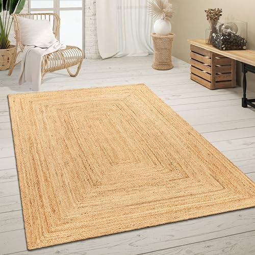 Paco Home Tapis De Salon Fibres Naturelles Artisanal Jute Chiné Motif Moderne Style Boho, Dimension:160x230 cm, Couleur:Naturelle 6
