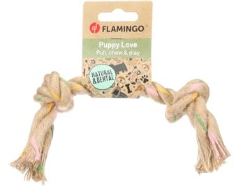 Flamingo Jouet pour Chiot Chanvre Luro os noué 2 Noeuds Brun M - 32x5x5cm