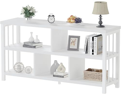 Mudmasa Bücherregal Weiß Regal mit 2 Ebenen Standregal mit 5 Fächern für Wohnzimmer Arbeitszimmer Schlafzimmer Küche Wohnzimmerregal Holzregal Würfelregal Offenes Regal 34 x 120 x 76 cm Modern