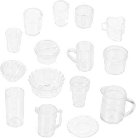 KONTONTY 15 Pcs Doll House Miniature Kitchen Tableware Scale Dollhouse Decor Accessories Baby Doll Pretend Play