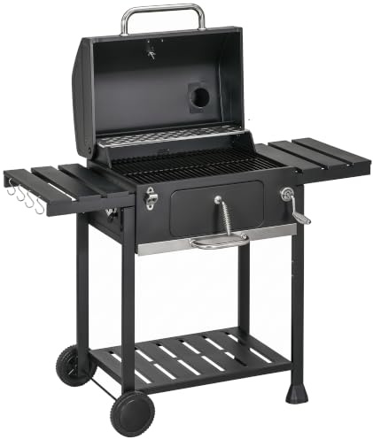 Outsunny Charcoal Barbecue Grill Trolley with Adjustable Charcoal Pan Black