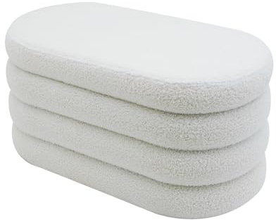 Rebecca Mobili Truhenbank Pouf, Langer Ovaler Pouf, Weiß, Polyesterstoff MDF, mit Aufbewahrungsfach, für Wohnzimmer Schlafzimmer - Maße HxBxT: 38 x 76 x 38 cm - Art. RE7054