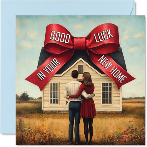 Stuff4 Glückwunschkarte zum neuen Zuhause, Glückwunschkarten, Umzugskarten, Glückwunschkarten, Willkommenskarte, Einweihungskarte, 145 x 145 mm, Hauseinweihungsgrußkarten für Freunde und Familie