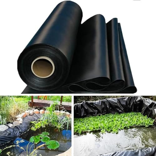 Teichfolie, 3 x 4 m, HDPE-Material für Fisch- oder Koiteiche, Wasserspiele, Wasserfallbasis, flexibel, leicht zu schneiden, Unterlage für Springbrunnen, Wassergärten, Schwarz (5 × 8 m)