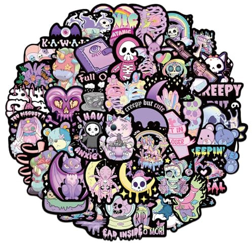 56 PCS Gothic Stickers, Waterproof PVC Stickers Vinyl Self-Adhesive Sticker, Magic Witch Gothic Cartoon DIY Stickers, for Water Bottles Laptops Skateboards Luggage