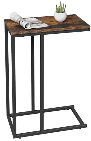 WOLTU Beistelltisch, Couchtisch C Form, Wohnzimmertisch mit Metallgestell, Sofatisch Kaffeetisch, für Kaffee und Laptop, 45 x 63,5 x 25 cm, Rustikales Braun + Schwarz