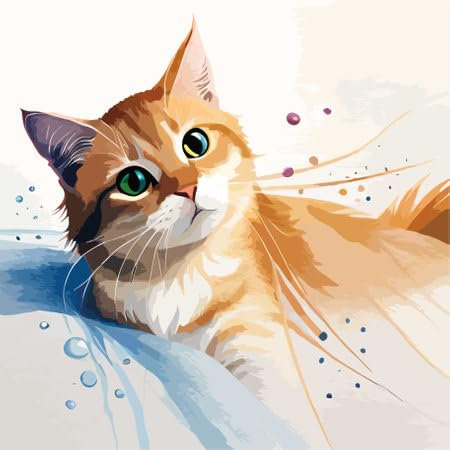 Acryl-Bild 30 x 30 cm: Nette Katze auf einem Hintergrund von Wassertropfen. Vektorillustration. (206316444)