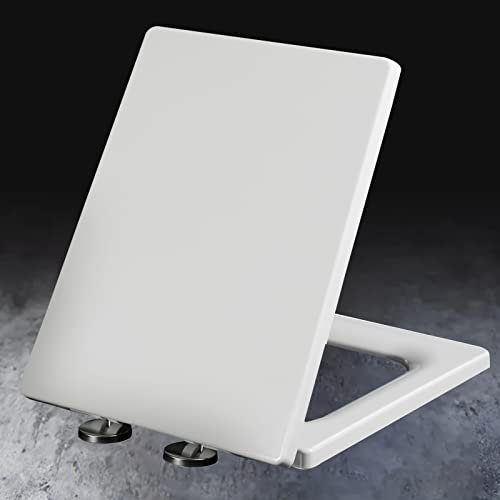 BOGDTF Siège de Toilette, sièges de Toilette à Fermeture Douce Blanc avec Couvercle de Toilette à dégagement Rapide, sièges de Toilette carrés avec Couvercle Blanc à Fermeture Lente, dégagement Rap