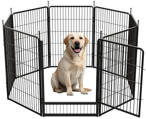 SunsGrove 8-teilig Welpenauslauf 100cm Hoch, Schwerlast Hundestall für drinnen mit 1 Türen, Anti-Rost Hundezaun, Automatische Verriegelung, Pet Playpen for Yard RV Camping, Schwarz