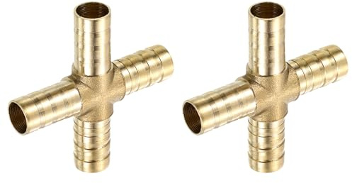 QUARKZMAN 2 Stücke Messing 4-Wege-Rohrverschraubung, 3/8 (10mm) Kreuzstück-Schlauchverbinder für Wasser/Kraftstoff/Lufttransport Verbinden von Rohrleitungen