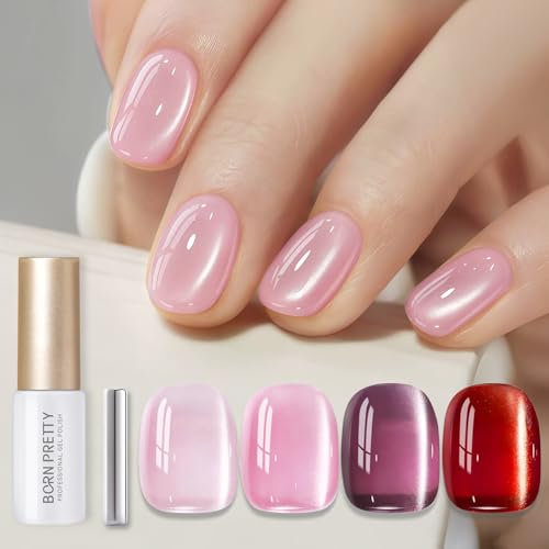 Born Pretty UV Nagellack Jelly Rosa Lila Rot - Cat Magnetic Eye Gel Glas Kristall Gel Nagellack Maniküre und Nagelkunst DIY zu Hause 4PCS