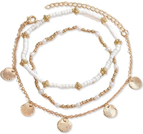 GGUFAY Bracelet de cheville en coquillage bohème pour femme Bracelets de cheville en pierre naturelle Chaîne d'été Plage Pied Chaîne de cheville Bijoux pour filles