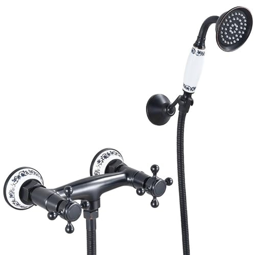 Retro-Badewannenarmatur mit Handbrause, nostalgische Wandmontage, Mischbatterie, Messing, Duscharmatur-Set mit zwei Griffen für Vintage-Badezimmer-Dekor