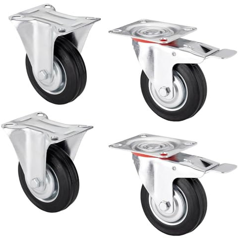 SOTOOLS 4er SET Schwerlastrollen FORTIX Ø 200 mm (2x Bock, 2x Lenkrollen mit Bremse) – Tragkraft 440 kg Gummirollen Ø 200 mm mit Panhead-Schrauben – solide & langlebig