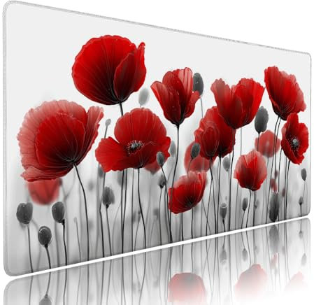 Bianco Tappetino Mouse xxl Gaming Accessori Sottomano Scrivania Grande Tappetino Mouse e Tastiera Fiore Accessori pc 800x300x3mm Ufficio Desk Mat, con Base in Gomma Impermeabile e Antiscivolo d-17