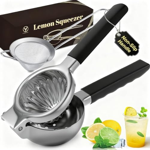 YXT&BEYOND Premium Large Lemon Squeezer Manual, Stainless Steel Lemon Juicer Hand with Strainer, Lemons/Oranges/Lime/Citrus Juicer Press, Heavy Duty Fruit Lime Squeezer Kitchen Accessories