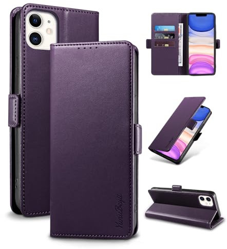 YunuBeyii Wallet Flip Case for iPhone 11 - [RFID Blocking] Luxury PU Leather Card Holder Magnetic Phone Cover with Kickstand,Shockproof Protective Case,Purple