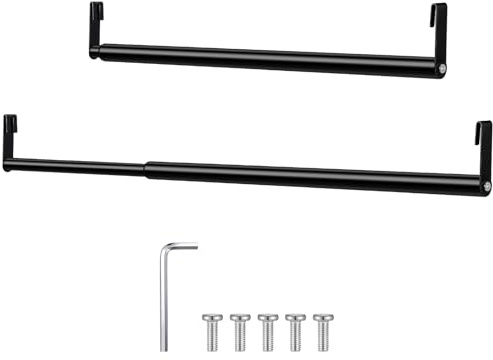 Threehoney Erweiterbare Kleiderstange für Drahtregal, 61 - 104 cm, Schwarz | Metall-Kleiderbügel mit Hakenenden, kein Bohren, erweitert die Kleideraufbewahrung auf Draht-Schrankregal