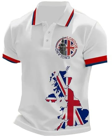 BmDSGC Union Jack 2025 T Shirts for Men UK British Flag Short Sleeve Quick Dry Lightweight Golf Casual Collared Tops Breathable Moisture Wicking Work England Football Workout Shirt,XXL