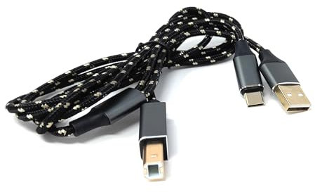 DRUT 1m USB B auf (USB C & A) MIDI Interface 2in1 Geflochtenes Kabel - MIDI In/Out Adapter für Tastatur, Controller, Synth, Audio Interface - Plug & Play Aufnahmekabel