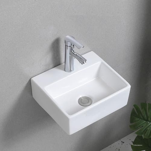 Lavabo De Baño De Pared Con Accesorios De Grifería, Lavabo De Cerámica Sobre Encimera, Lavabo Rectangular Pequeño, Lavabo Flotante For Guardarropa.(White A)