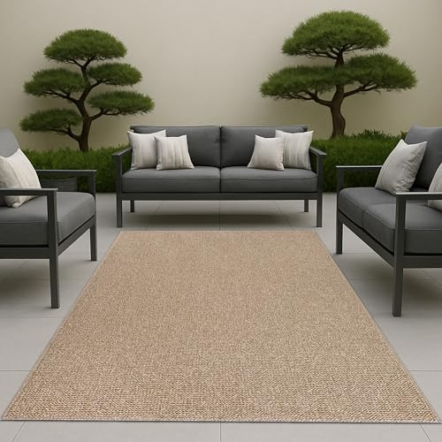 CARPETIA In & Outdoor Teppich für Balkon Terrasse Wohnzimmer mit Jute Optik und feiner Webstruktur robust pflegeleicht beige 200 x 280 cm