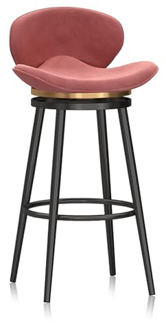 Sgabello da bar girevole 1 pz. Altezza bancone, imbottito in velluto, sgabello da bar alto, imbottito, con schienale, per casa, pub e cucina, rosa, 29,5 pollici di altezza