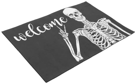 UKCOCO Halloween Skull Printed Door Mat Skid Floor Mat for Indoor Outdoor Use Dirt Resistant Non Slip Carpet for Entryway and Kitchen Decor