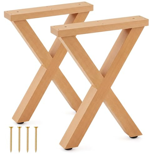 AceOrbit Möbelbeine aus Holz, 40,6 cm, X-Form, unlackiertes Buchenholz, Ersatzbeine für Schreibtisch und Couchtisch, moderne Bank, Zuhause und Büro, 2 Stück