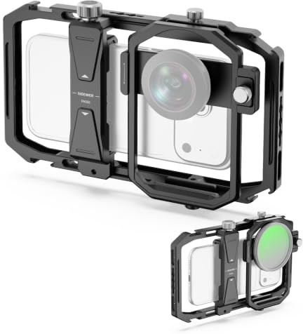 NEEWER Universal Käfig Cage Schnellwechsel Video Rig Handy Stabilisator mit 17mm bis 37mm und 67mm Objektivfilter Adapterring Zubehör kompatibel mit iPhone Android Samsung für Video, Streaming, PA058