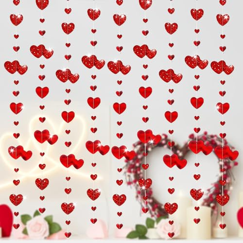 4 Stück Herz Girlande Rot,Herzen Girlande Herz Banner,4m Valentinstag Deko,Girlanden Glitzer Herzgirlande Verlobung Zum Aufhägen Antrag für Hochzeit Valentines Geburtstag Party Jahrestag Dekoration