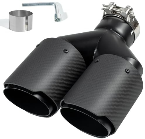 Catekro 63mm Doppeltes Auspuff Endrohr, Auspuffspitzen aus Edelstahl & Kohlefaser Universal für Auto mit 2,5 Einlass Sportliches Auspuffrohr Endrohr Exhaust Tailpipe (Matt Ganz Schwarz)