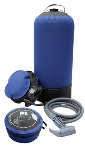 BOSREROY Douche de camping bleue de 11 L avec pompe gonflable, 7,5 gallons US, à énergie solaire, douche d'extérieur portable, lavage de voiture pliable
