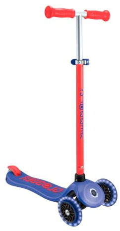 GLOBBER Primo Plus Lights – Tretroller Kinder, 120/80mm, ABEC 9, 3-rädrig, höhenverstellbar, LED-Leuchtrollen
