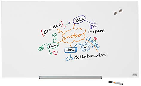 Nobo Pizarra Magnética de Cristal Con Bandeja para Rotuladores Extraíble, 1000 x 560 mm, Sistema de Instalación InvisaMount, Impression Pro, Blanco Brillante, 1905176